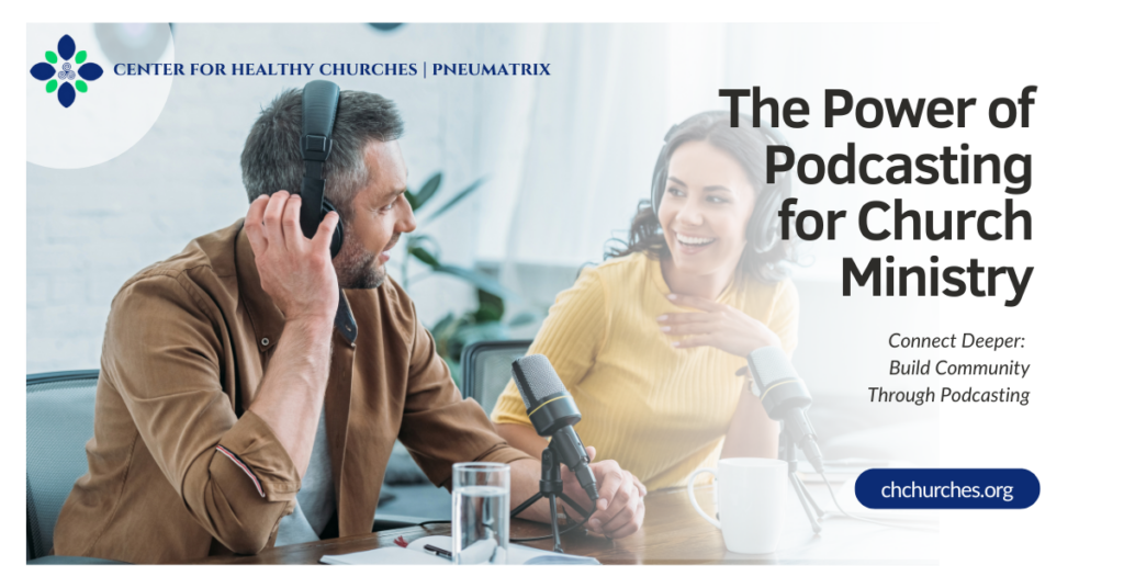 man and woman looking at each other  while filming a podcast